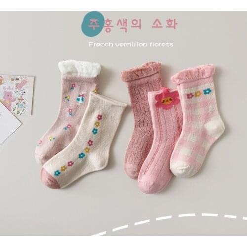Childrens Socks Pink Tube Girls Princess Baby Socks, Lace Fall and Winter of Cotton Sock Kids Kawaii Socks Cartoon Flower