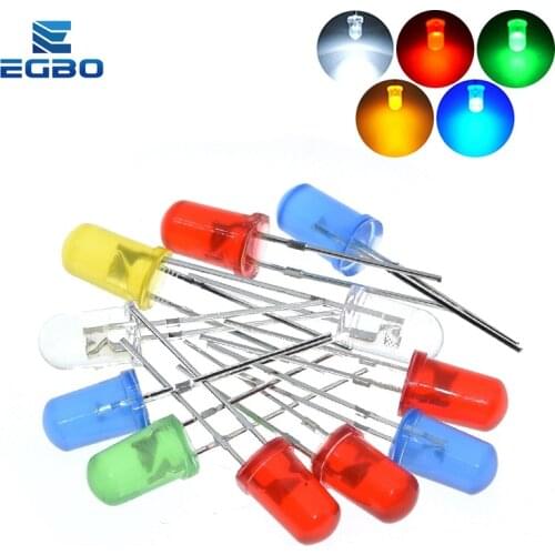 EGBO 100pcs 5mm led white/blue/red/yellow/green light bulbs / 5MM White Colour LED emitting diode F5mm White LED