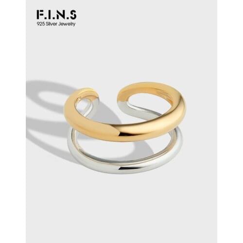 F.I.N.S Minimalist Fine Sterling Silver Rings Two-Color Double Layer Line Ring Female Open Color Contrast Women Men Ring