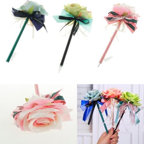 Artificial Rose Flower Guest Book Signing Pen Wedding Party Supplies