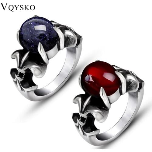Retro men and women titanium steel ring with Claw Blue and Red Opal Gem hot selling jewelry accessoires rings for gift