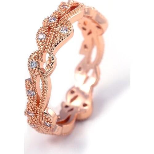 Fashion Rhinestones Zircon Rings Party Anniversary Statement Jewelry Accessories Retro Hollow Leaf Ring for Women