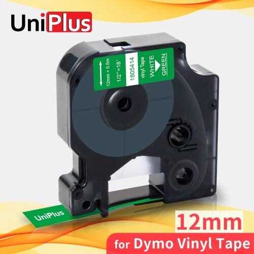 UniPlus 12mm Label Tape White on Green 1/2" Compatible Dymo Rhino Vinyl Printer Ribbon 1805414 for Dymo Label Maker 6000 5200