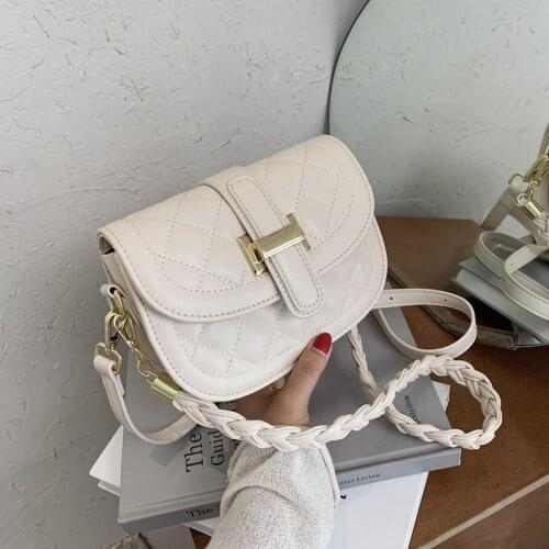 Woven handle small PU leather messenger bag women 2020 elegant shoulder bag women travel handbag chain handbag