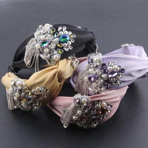 New Elegant Fashion Hair Accessories Wide Headband Mix Crystal Handmade Fabric Baroque Hairband Headwear Women 474