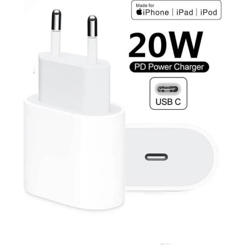 Original 20W USB-C Power Adapter For iphone 12 12mini Pro Max Type C fast charger for Apple Cable for iPhone 8 Plus X XR 11 XS
