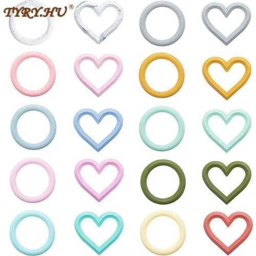 TYRY.HU 2pc/set Heart Ring Silicone Teether BPA Free Food Grade Silicone Beads Teething Toys DIY Pacifier Chain