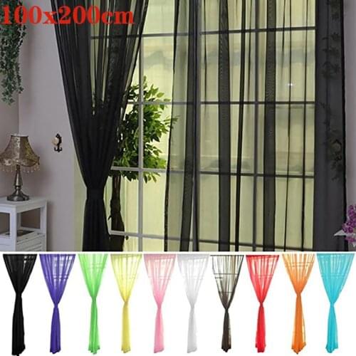 100x200cm Tulle Curtains for Living Room Bedroom Tulle Sheer Window Curtains Window Screen Pole Type for Kitchen Decoration