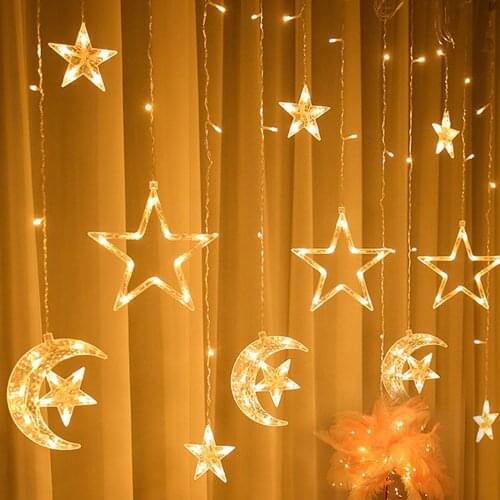 EU Plug/Battery Moon Star Outdoor LED Curtain Fairy String Light Garland Lights Ramadan Christmas Room Decorative Lighting Child