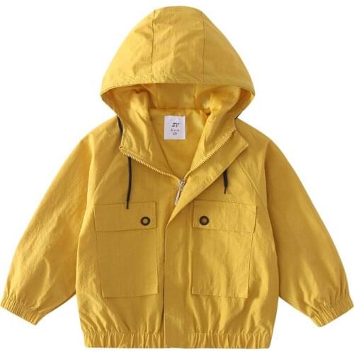 Boy spring new solid color jacket Boy fashion hooded windbreaker jacket Boy long sleeve regular jacket 2019 boys new jacket