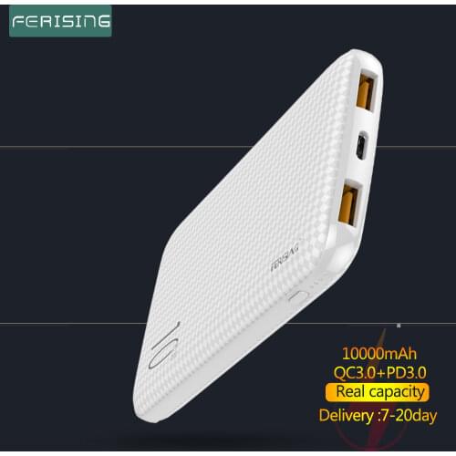 FERISING USB Type C Power Bank 10000mAh Android Portable External Battery Fast Quick Charger PD 3.0 for Xiaomi iPhone Powerbank