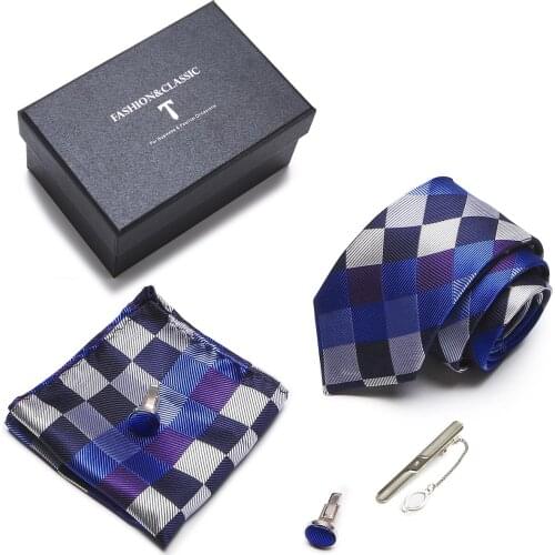 Factory Sale Hot sale Brand 100% Silk Birthday Present Tie Hanky Pocket Squares Cufflink Set Necktie Box hombre Light Blue