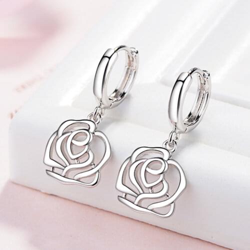 925 Sterling Silver Women Luxury Classic Earrings Hollow Rose Flower Charm Stud Earring Girl Elegant Jewelry Vintage Gifts New