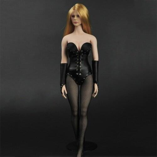 1/6 Scale Black Leather Female Corsets Sexy Clothing Set Fit 12'' Body