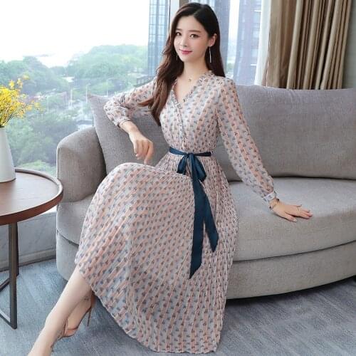 Autumn Winter Print Long Sleeve Dress 2021 Femal Vintage Pink Floral Chiffon Midi Dresses Elegant Women Bodycon Party Vestidos