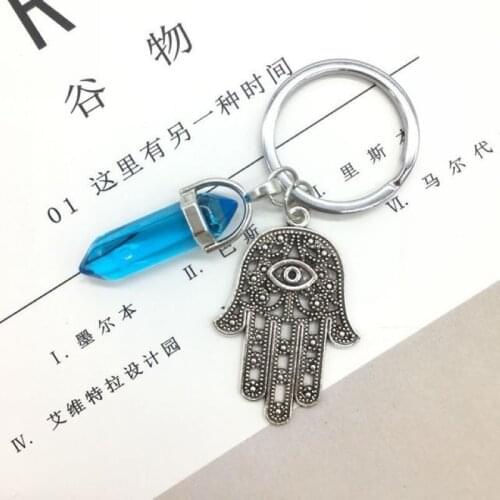 1 PC Fashion Crystal Pendant Keychain Natural Blue crystal Evil Eye Fatima Pink Crystal Key Chains Accessorie Jewelry Gift