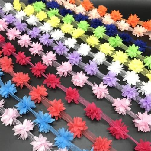 1yard/18pcs 45mm Flowers 3D Chiffon Cluster Flowers Lace Dress Decoration Lace Fabric Applique Trimming DIY Sewing Supplies