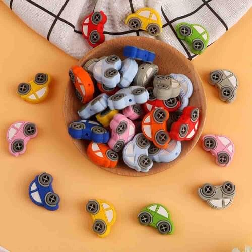 Kovict 10Pcs Silicone Beads Mini Car Shape Baby Molar Teether DIY For Pacifier Necklace Accessories Chewable Nursing Toys