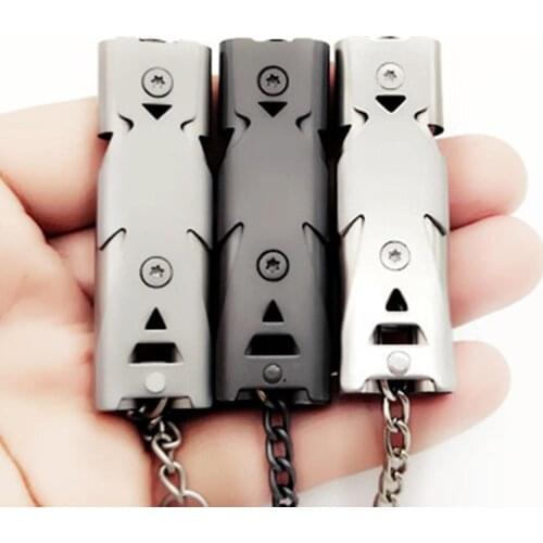 150 Decibel Hiking Sport Stainless Steel Emergency Survival Double Tube Whistle Hunting Fishing Boating Survival Outdoor Whistle