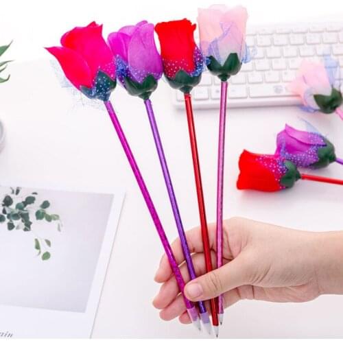 4pcs/Lot Romantic Rose Flowers Ballpoint Pen 0.5mm Blue kawaii Signature pen Valentines Day Gift Office School Stationery