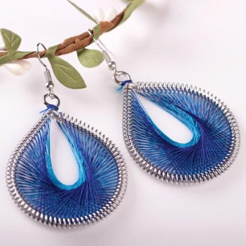 8SEASONS Boho Handmade Wire Wrapped Earrings Silver Color Water Drop Fashion Women Jewelry 70mm(2 6/8") x 37mm(1 4/8"), 1 Pair