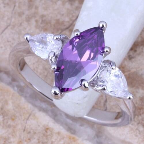 Gleaming Purple Cubic Zirconia White CZ Silver Plated Womens Ring Size 6 / 7 / 8 / 9 R0873