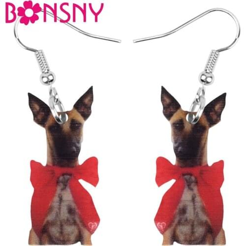 Bonsny Acrylic ChristmasBow-knot Shepherd Dog Earrings Drop Dangle Animal Jewelry Festival Decorations For Women Girls Teens Charms Gift