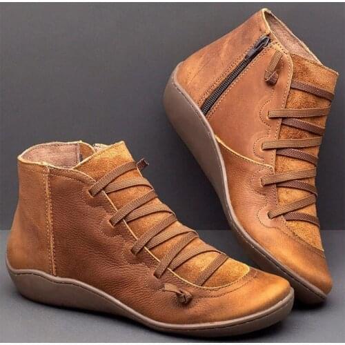 Women PU Leather Ankle Boots Women Autumn Winter Cross Strappy Vintage Women Punk Boots Flat Ladies Shoes Woman Botas Mujer