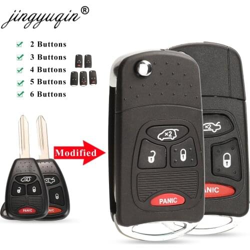 Jingyuqin 2/3/4/5/6 BTN Flip Remote Key Case Shell For Chrysler Aspen 300 Dodge Jeep Commander Grand Cherokee Fob Car Key Cover