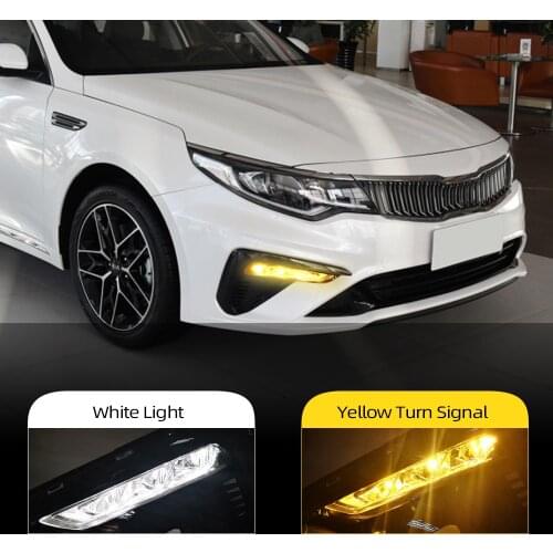 CSCSNL 2Pcs LED Daytime Running Lights For Kia Optima K5 2019 2020 DRL With Yellow Turn Signal Front Fog Light