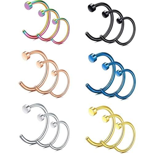 FEECOLOR 20G 2-18 PCS Stainless Steel Body Jewelry Piercing Nose Ring Hoop