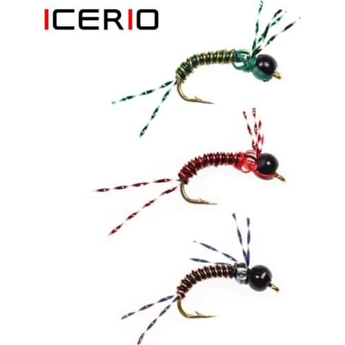 ICERIO 9PCS Copper Bead Head Nymphs Flies Brassie Bi Color Body Trout Fly Fishing Lure #14