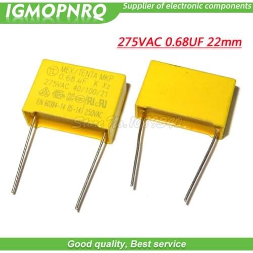 10pcs 0.68uF capacitor X2 capacitor 275VAC 680NF Pitch 22mm X2 Polypropylene film capacitor 0.68uF