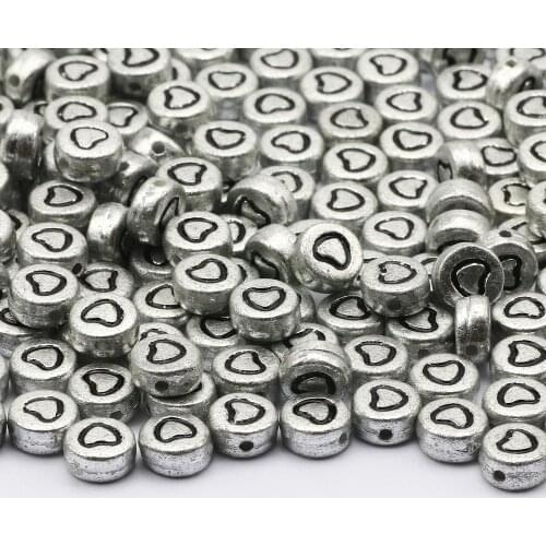 4x7mm Round Acrylic Beads Silvery Heart Pattern Spacer Loose Beads For Jewelry Making Diy Necklace Bracelet Accessories