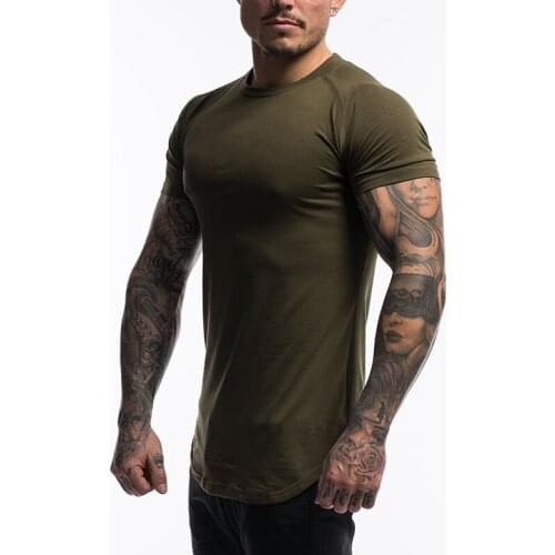 Summer Solid Short Sleeve T Shirt Men Cotton Sports Fitness T-shirt Men Bodybuilding Tshirt Round Hem Streetwear Tee Shirt homme