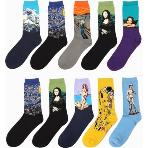Hot Spring New arrival style Retro Art Oil Painting men crew sock women socks cotton Mens Socks 5pairs/lot EUR36-43