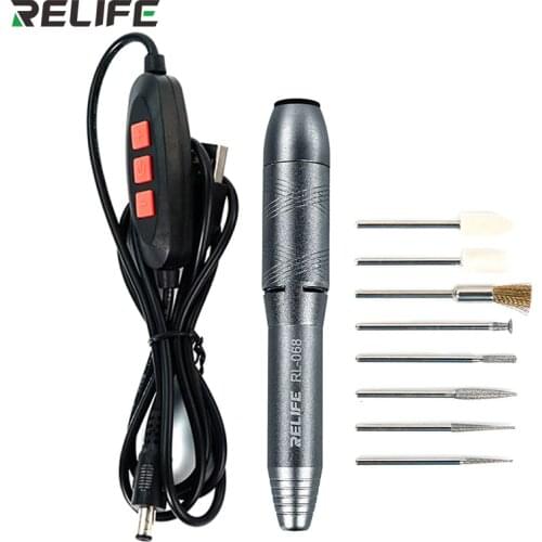 RELIFE RL-068 6-speed Power Adjustment Mini Polishing Pen for CPU and Motherboard Repair Screen Polishing with 8 Grinding Heads