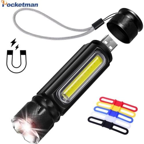 8000LM Multifunctional LED Flashlight USB Rechargeable battery Powerful T6 torch Side COB Light linterna tail magnet Work Light
