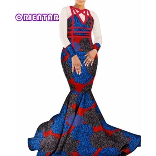 Fashion African Print Long Party Dress For Women Wedding Patchwork Elegant Evening Dresses Traditional African Clothing WY319