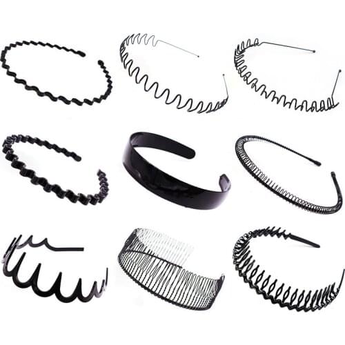 2020 New Fashion Wavy Hairband Women Men Metal Plastic Headwear Comfortable Non-slip Headband Simple Black Hair Accessories