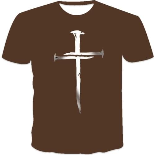 Best-selling new mens T-shirt loose clothes retro short-sleeved fashion cross pattern printing O-neck mens T-shirt