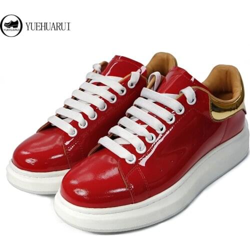 Mens Casual Shoes Red Leather Thick Soled Shoes Color Matching Sports Shoes Mens Hiking Fashion Shoes