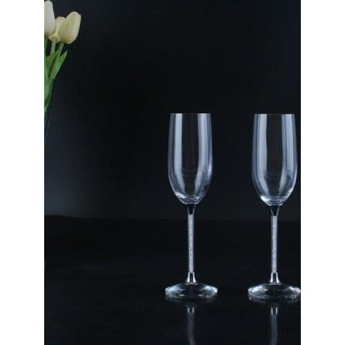 Promotional Crystal Stand Champagne Glass Set, 100mm Long Stem Decorated Within 150pcs Crystal, K9 Crystal Base