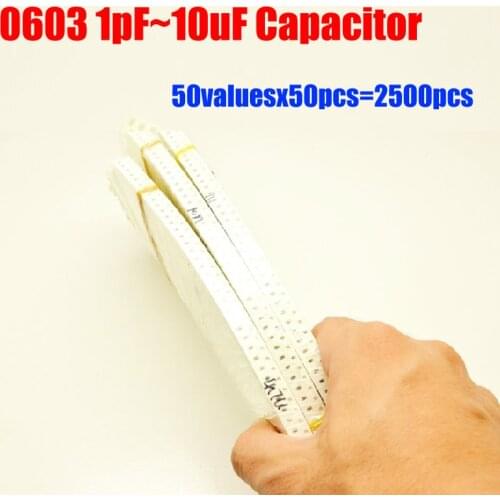 0603 SMD Capacitor Sample Kit 50valuesX50pcs=2500pcs 1PF~10UF Capacitor Assortment Pack