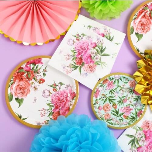 AVEBIEN Hawaii garden party supplies birthday party decoration одноразовая посуда flower paper plates cup Disposable tableware