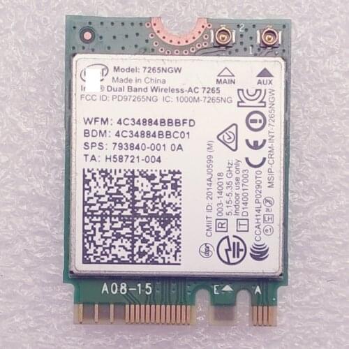 Original Dual Band Wireless-AC 7265 7265NGW 802.11 ac 2x2 WiFi + BT4.0 Combo WLAN adapter for hp 725 745 Series,SPS 793840-001