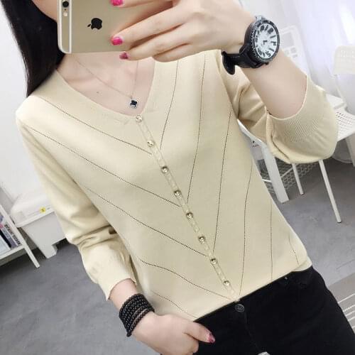 Autumn Spring Style Women Knitted Pullover Tops Lady Casual V-Neck Knitted Pullover Sweater ZZ0977