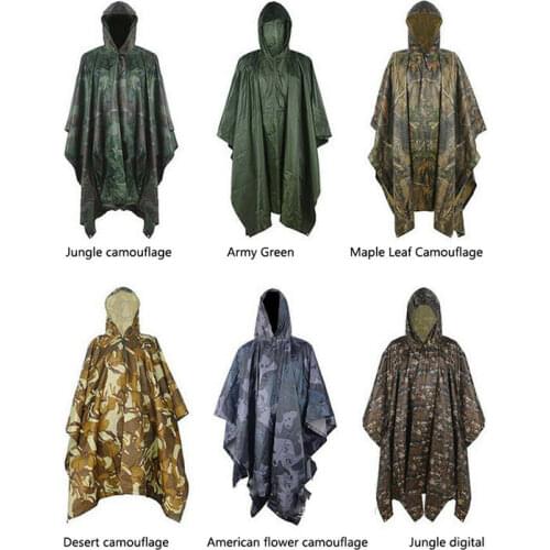 Camping Waterproof Camouflage Raincoat Hooded Poncho Hunting Hiking