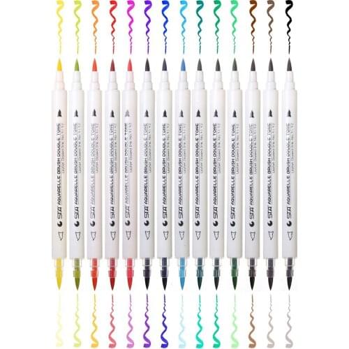 Premium 28 Colors 14Pcs Gradient Watercolor Art Marker Set Water Soluble Double Color Brush Marker Pen For Design Manga Comic