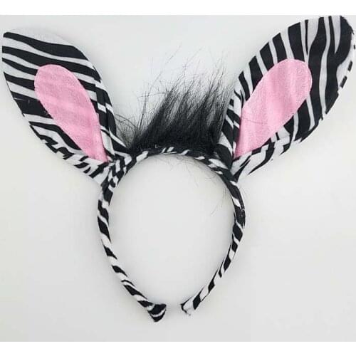 Women Cartoon Animal Zebra Ear Headband Headwear Tail Tie Birthday Party Cosplay Costume Props Gift Halloween Christmas Purim